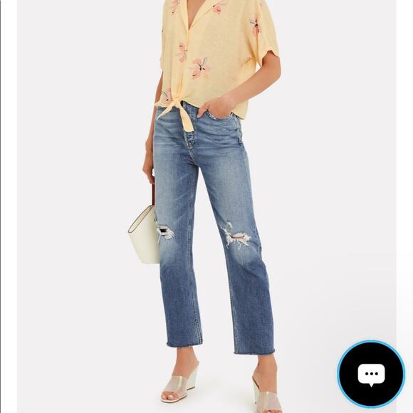 NWOT Re/Done Straight Leg Jean Size 25 Ultra High Rise 70s Stove Pipe Distressed - Picture 2 of 16